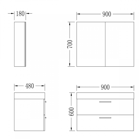 Set mobilier baie Quadratto02 cu lavoar compozit, MDF, 60 sau 90 cm, stejar, Soft Close, suspendat [12]