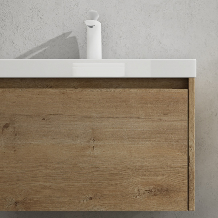 Set mobilier baie Salerno cu lavoar compozit, 60-80-100 cm, maro sau stejar, Soft Close, suspendat [4]