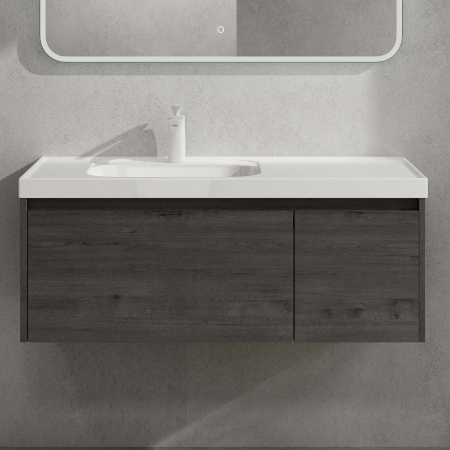 Set mobilier baie Salerno cu lavoar compozit, 60-80-100 cm, maro sau stejar, Soft Close, suspendat [3]