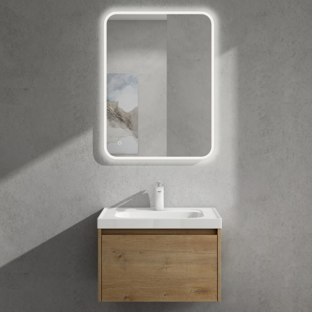 Baie - Set mobilier baie Salerno cu lavoar compozit, 60-80-100 cm, maro sau stejar, Soft Close, suspendat