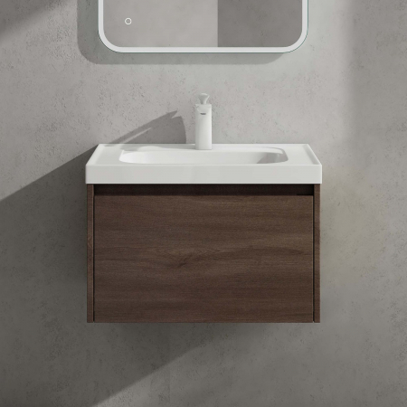 Set mobilier baie Salerno cu lavoar compozit, 60-80-100 cm, maro sau stejar, Soft Close, suspendat [1]