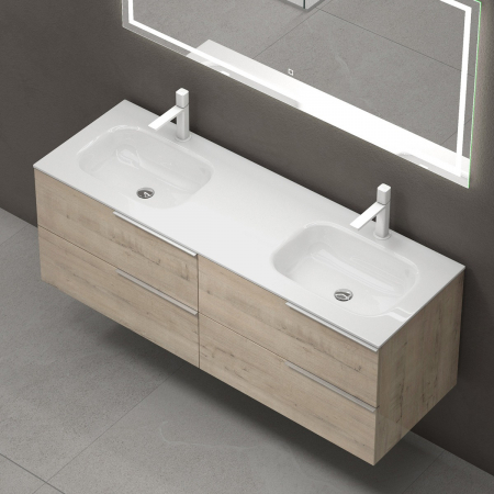 Set mobilier baie Vanessa cu lavoar dublu, compozit, 120 sau 144 cm, alb, antracit, stejar, cu sau fara oglinda LED, Soft Close, suspendat [4]