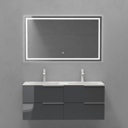 Set mobilier baie Vanessa cu lavoar dublu, compozit, 120 sau 144 cm, alb, antracit, stejar, cu sau fara oglinda LED, Soft Close, suspendat [3]