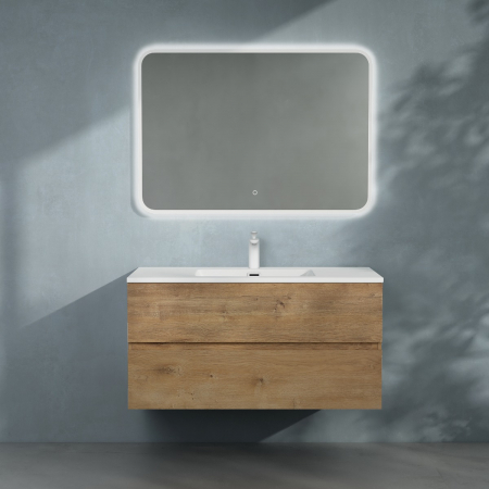 Set mobilier baie Verona cu lavoar compozit, 60-80-100 cm, cu sau fara oglinda LED, alb sau stejar, Soft Close, suspendat [1]