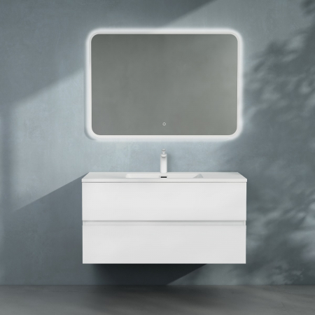 Set mobilier baie Verona cu lavoar compozit, 60-80-100 cm, cu sau fara oglinda LED, alb sau stejar, Soft Close, suspendat [2]