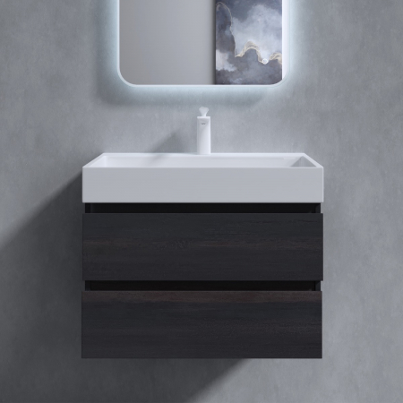 Baie - Set mobilier baie Verona Vulcan cu lavoar compozit, 60-70-100 cm, cu sau fara oglinda LED, Soft Close, suspendat