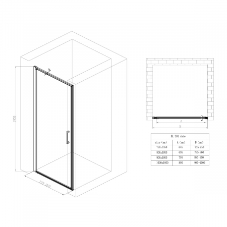 Usa dus Astra 36K-MS, 75-100 cm, crom, batanta, sticla securizata 8 mm transparenta sau sablata partial [6]