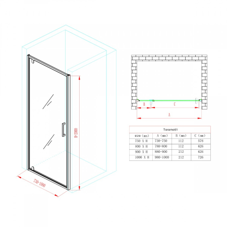 Usa dus Astra 61K, 75-90 cm, negru, batanta, sticla securizata 8 mm transparenta [8]