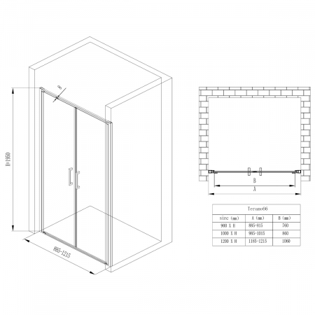 Usa dus Astra 66K, 90-120 cm, crom sau negru, batanta, sticla securizata 8 mm transparenta [8]