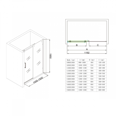 Usa dus Astra T04-2, 100-150 cm, crom, glisanta, sticla securizata 8 mm transparenta [9]