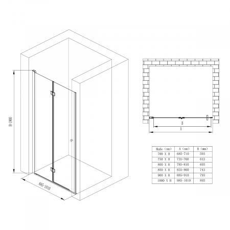 Usa dus Astra T26, 70-100 cm, crom, pliabila, stanga sau dreapta, sticla securizata 6 mm transparenta [11]