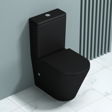 Vase WC - Vas WC Astra-108TN Negru, Rimless, cu rezervor, montaj pe podea, SoftClose