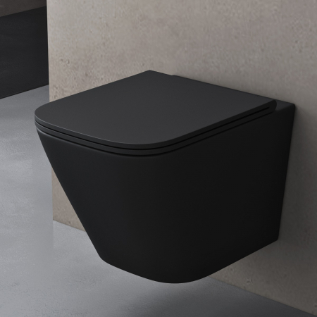 Vase WC - Vas WC Astra-112 suspendabil, Rimless, Softclose, negru mat