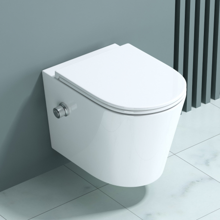 Bideuri - Vas WC Astra-601 cu functie bideu suspendabil, Rimless, scaun detașabil cu Softclose, alb