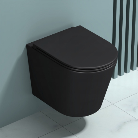 Vase WC - Vas WC Astra-A108 suspendabil, Rimless, Softclose, negru