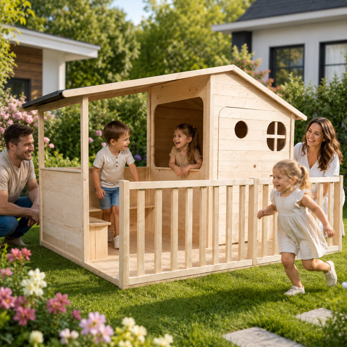 Căsuță din lemn pentru copii TILIA cu terasă acoperită și podea inclusă - ATELIER 49 [3]