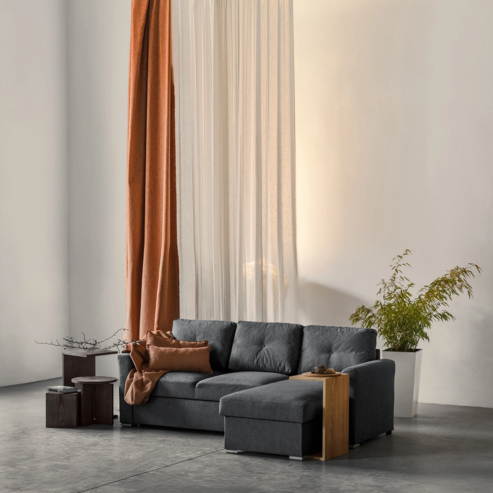 Colțar Extensibil 3 Locuri Cu Spațiu de Depozitare- Mustard, Gri Antracit, 244x87/156x87 cm [2]
