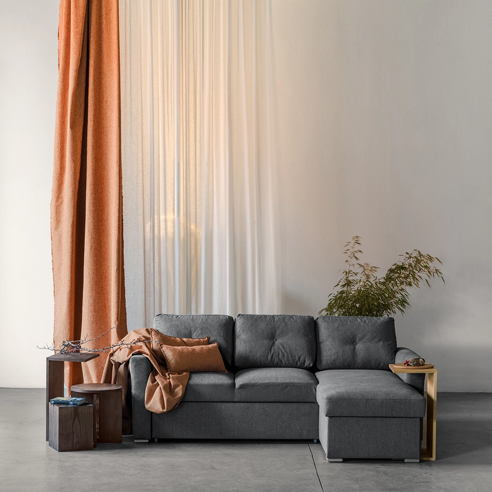 Colțar Extensibil 3 Locuri Cu Spațiu de Depozitare- Mustard, Gri Antracit, 244x87/156x87 cm [1]