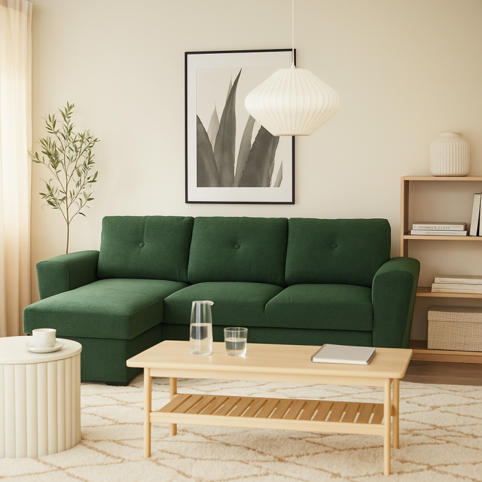 Colțar Extensibil 3 Locuri Cu Spațiu de Depozitare- Mustard,Verde, 244x87/156x87 cm [1]