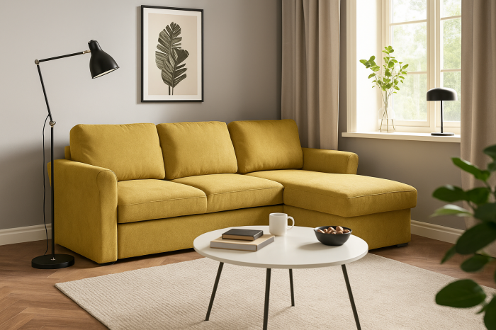 Colțar Extensibil 3 Locuri Cu Spațiu de Depozitare- Mustard, Galben, 244x87/156x87 cm [3]