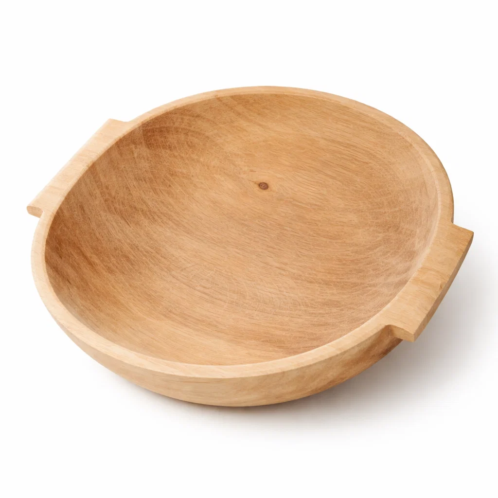 Covată rotundă din lemn cu mânere pentru frământat aluat, lucrată manual [3]