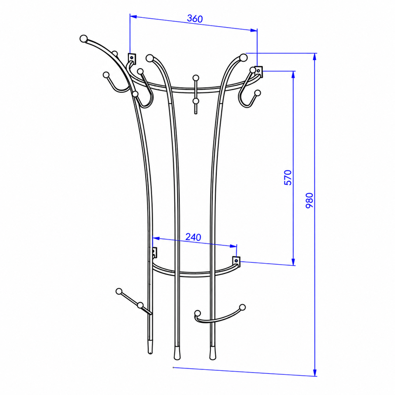 Cuier de perete din fier forjat cu agatatori multiple, 98 x 36 cm [3]