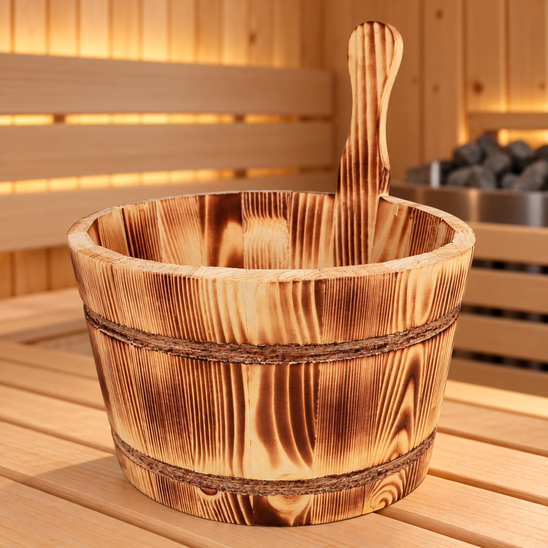 Galeata din lemn pentru sauna 27 x 25 cm cu maner vertical [3]