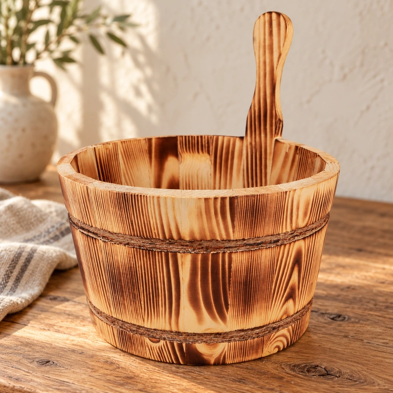 Galeata din lemn pentru sauna 27 x 25 cm cu maner vertical [2]