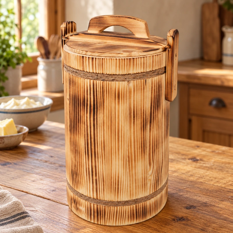 Putinei din lemn pentru batut smantana si preparat unt 36 x 21 cm [2]