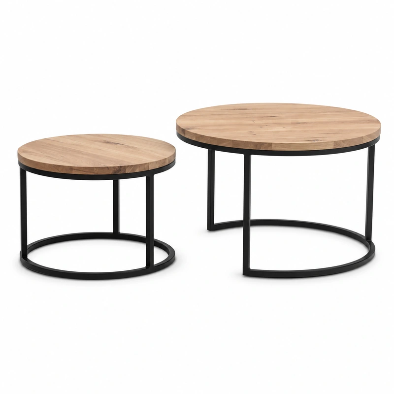 Set 2 masute de cafea Line din stejar masiv, blat 20 mm, metal negru mat [4]