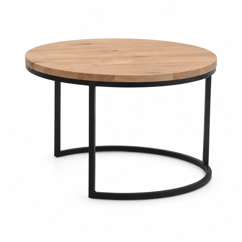 Set 2 masute de cafea Line din stejar masiv, blat 20 mm, metal negru mat [5]