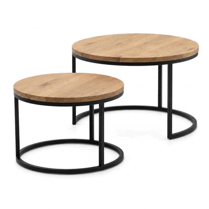 Set 2 masute de cafea Line din stejar masiv, blat 20 mm, metal negru mat [3]
