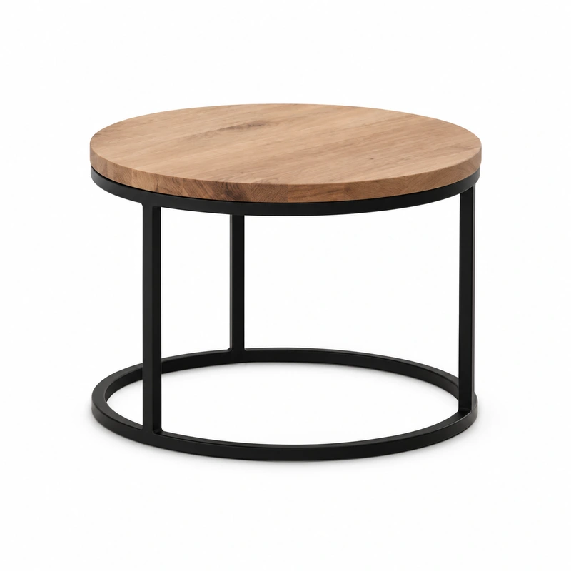 Set 2 masute de cafea Line din stejar masiv, blat 20 mm, metal negru mat [6]