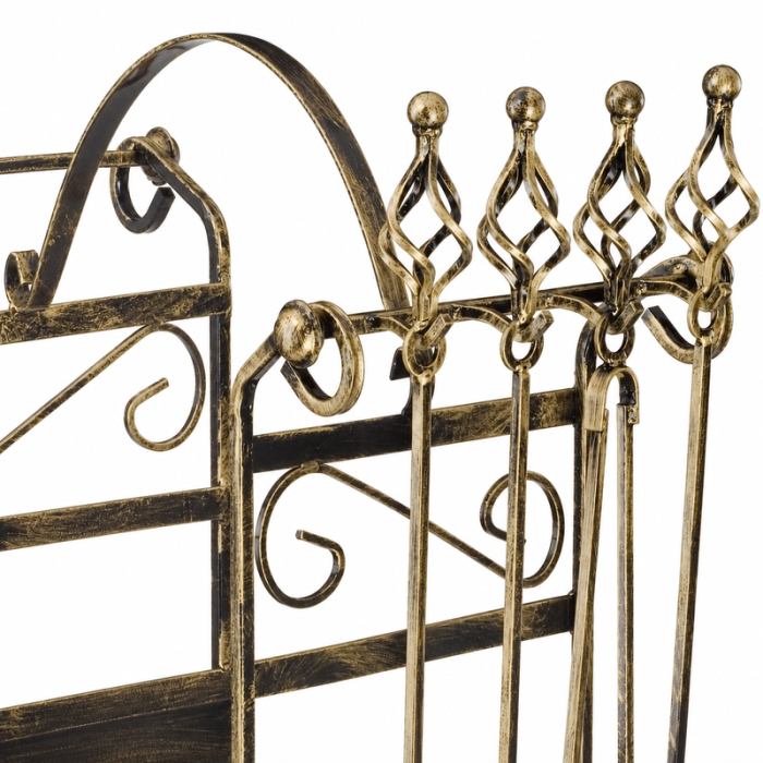 Set semineu din fier forjat cu ustensile si cos pentru lemne 84,5 x 41,5 x 59 cm [2]