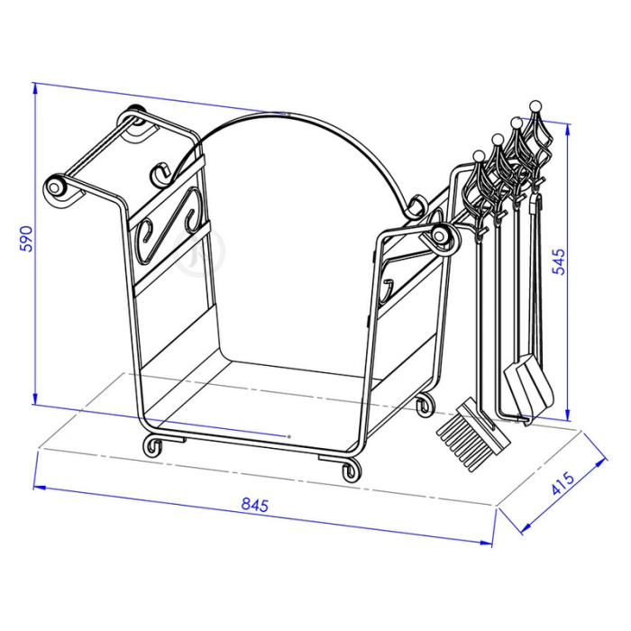 Set semineu din fier forjat cu ustensile si cos pentru lemne 84,5 x 41,5 x 59 cm [3]