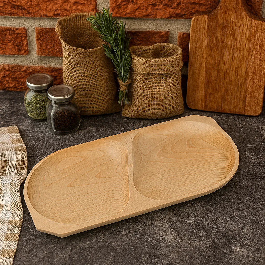 Tavă Servire Aperitive din Lemn de Fag cu 2 Compartimente, 43x23 cm - Atelier 49 [1]