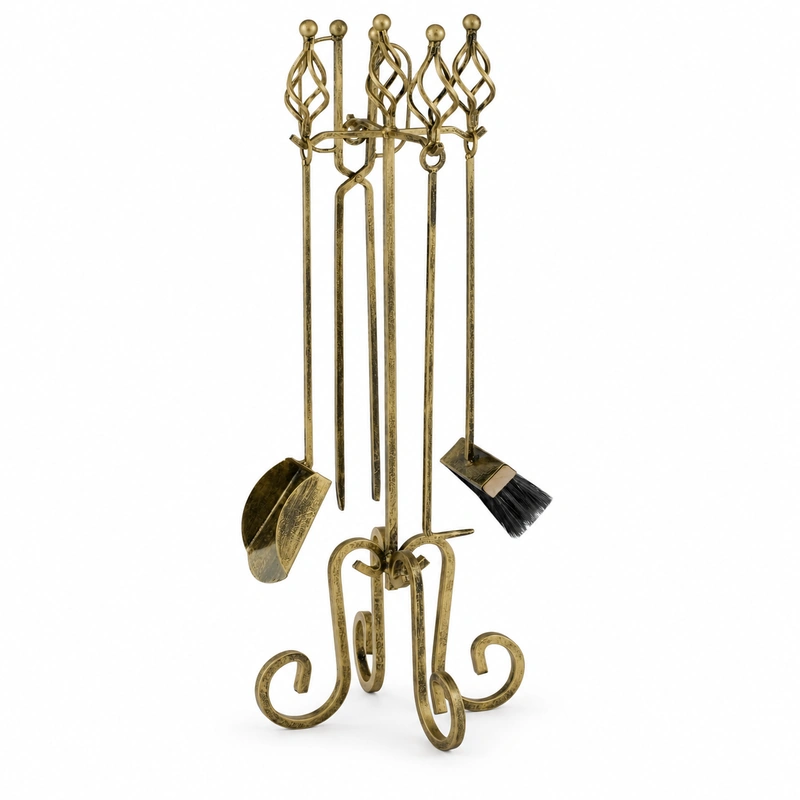 Set ustensile pentru semineu din fier forjat cu suport 87 cm [2]
