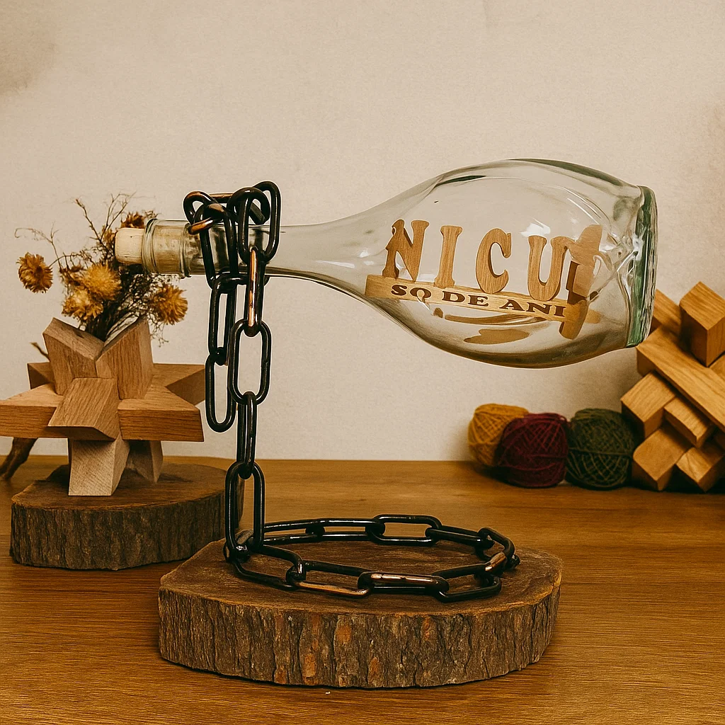 Sticlă artizanală personalizată cu lemn și suport metalic, cadou elegant pentru bărbați - Atelier 49 [1]