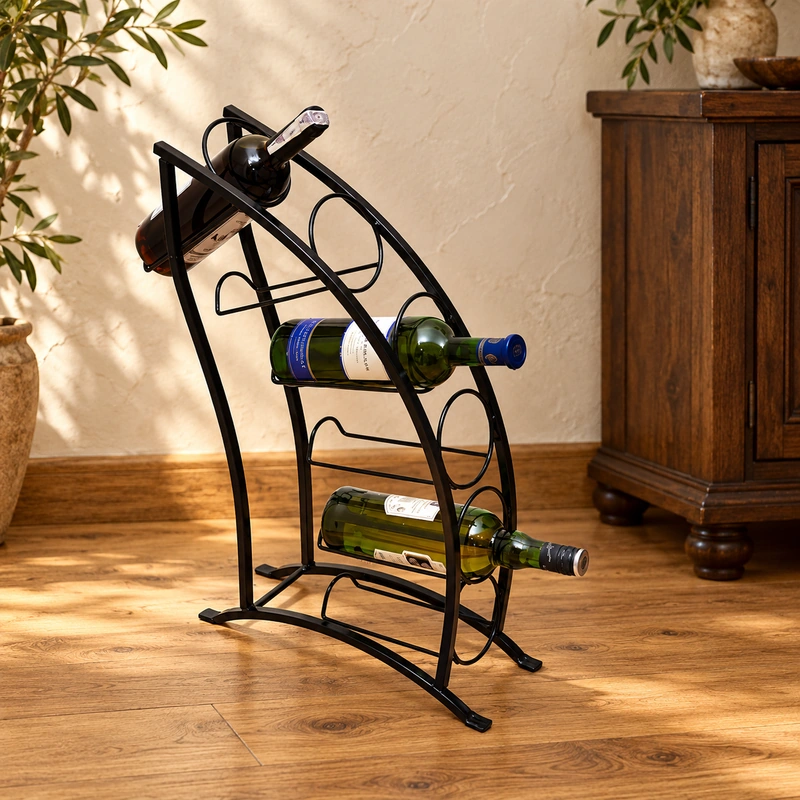 Suport pentru 6 sticle de vin din fier forjat, 61 x 13 x 40 cm [2]