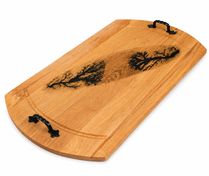 Tavă din lemn cu mânere din fier forjat 68x40 cm pentru servire rustică [3]