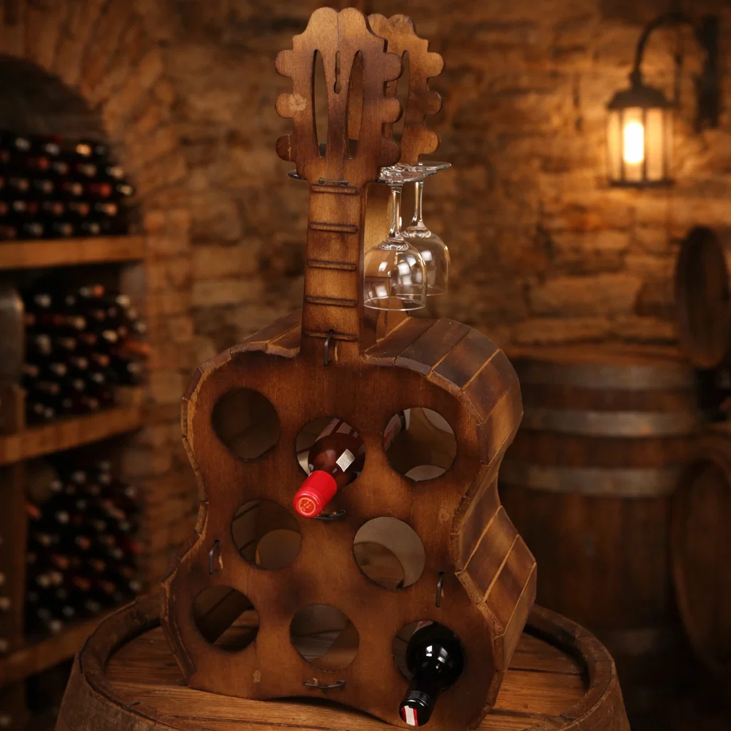 Suporturi vin - Suport lemn pentru vin 8 sticle 4 pahare forma vioara 78x40x22 cm