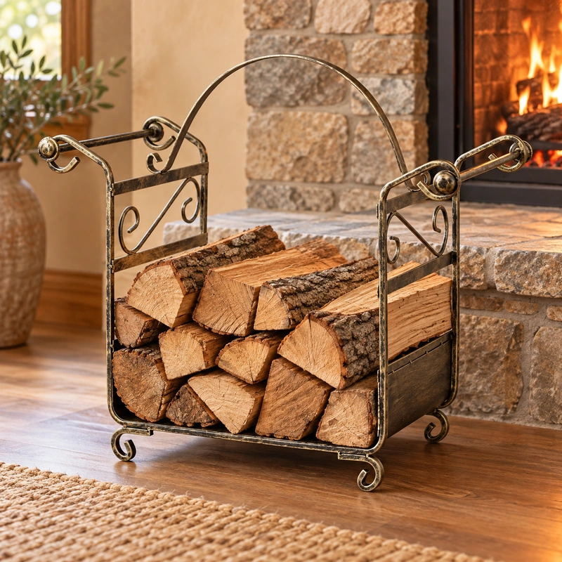 Accesorii șemineu - Cos pentru lemne din fier forjat 77 x 41,5 x 59,5 cm
