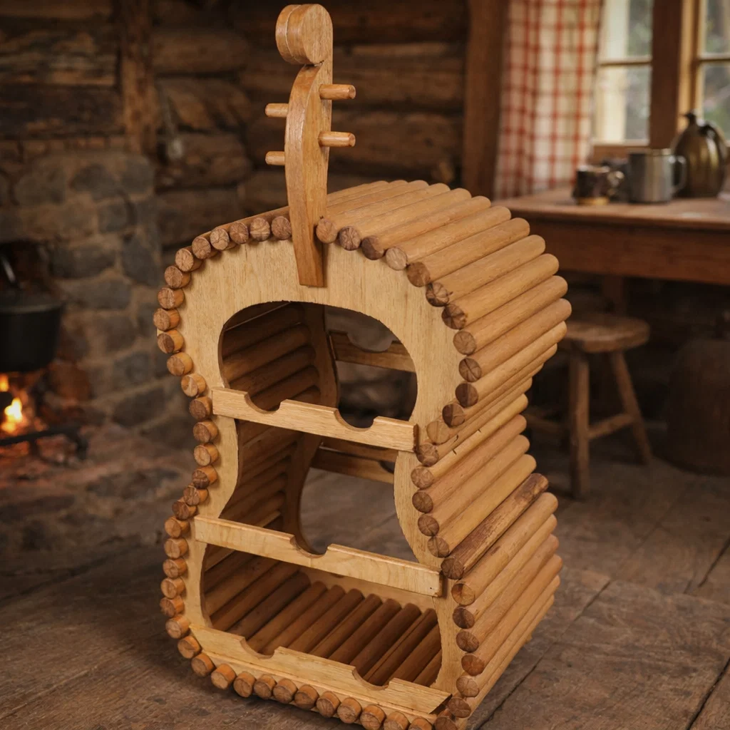 ARTICOLE DIN LEMN - suport-sticle-vin-lemn-forma-vioara-5-sticle-58x29x20-cm