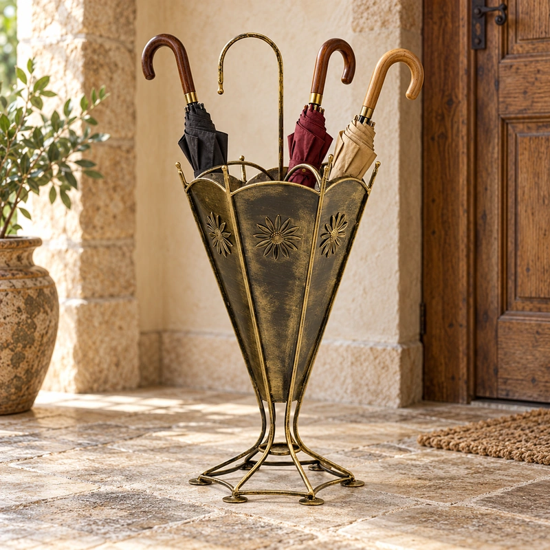 Cuiere - Suport pentru umbrele din fier forjat, model floral, 84 x 37 x 37 cm