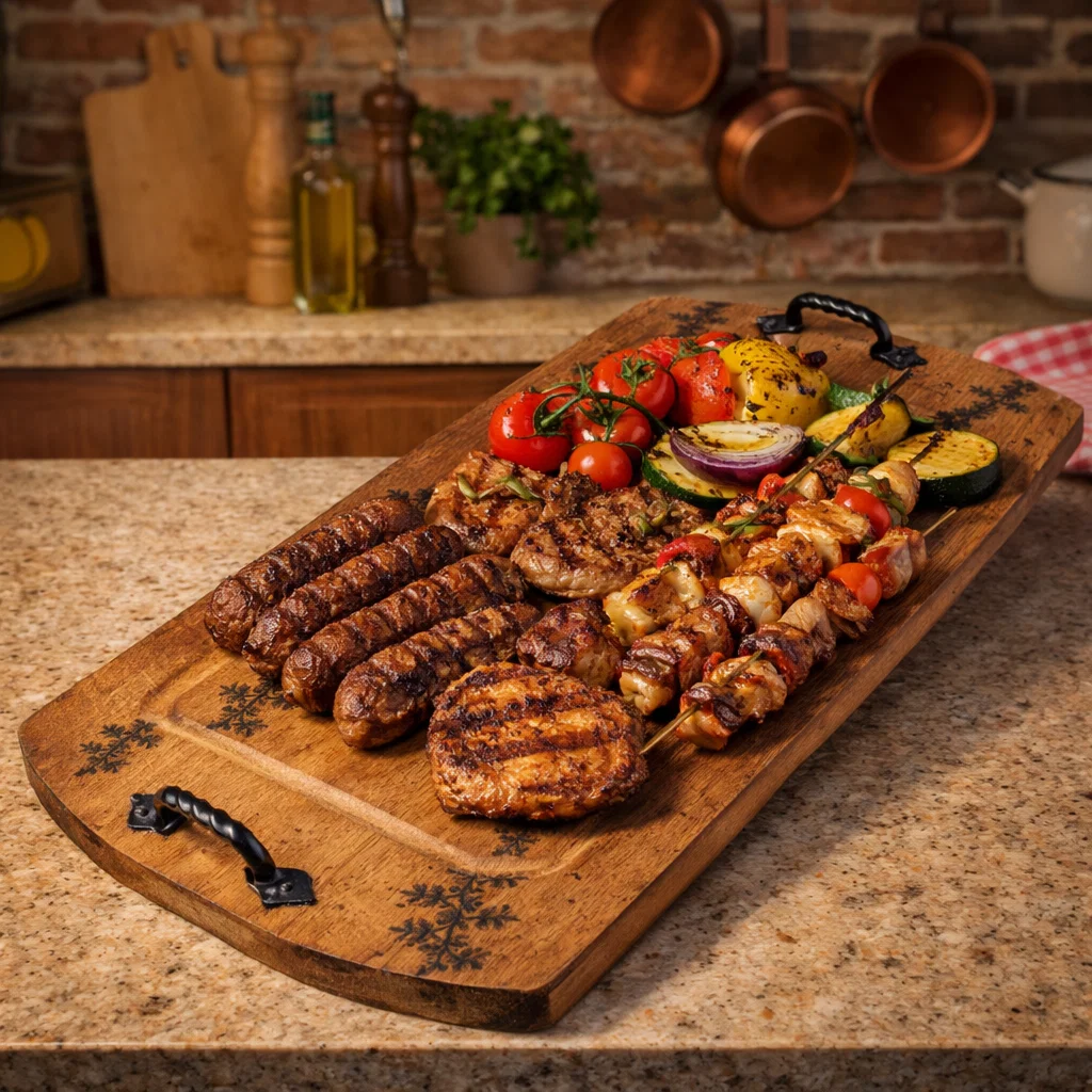 Platouri și tăvi din lemn - tava-lemn-servire-61x31cm-manere-fier-forjat