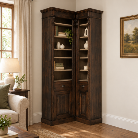 Mobilier lemn masiv - biblioteca-de-colt-clasica-cu-polite-reglabile-180-x-39-x-235-cm-atelier49