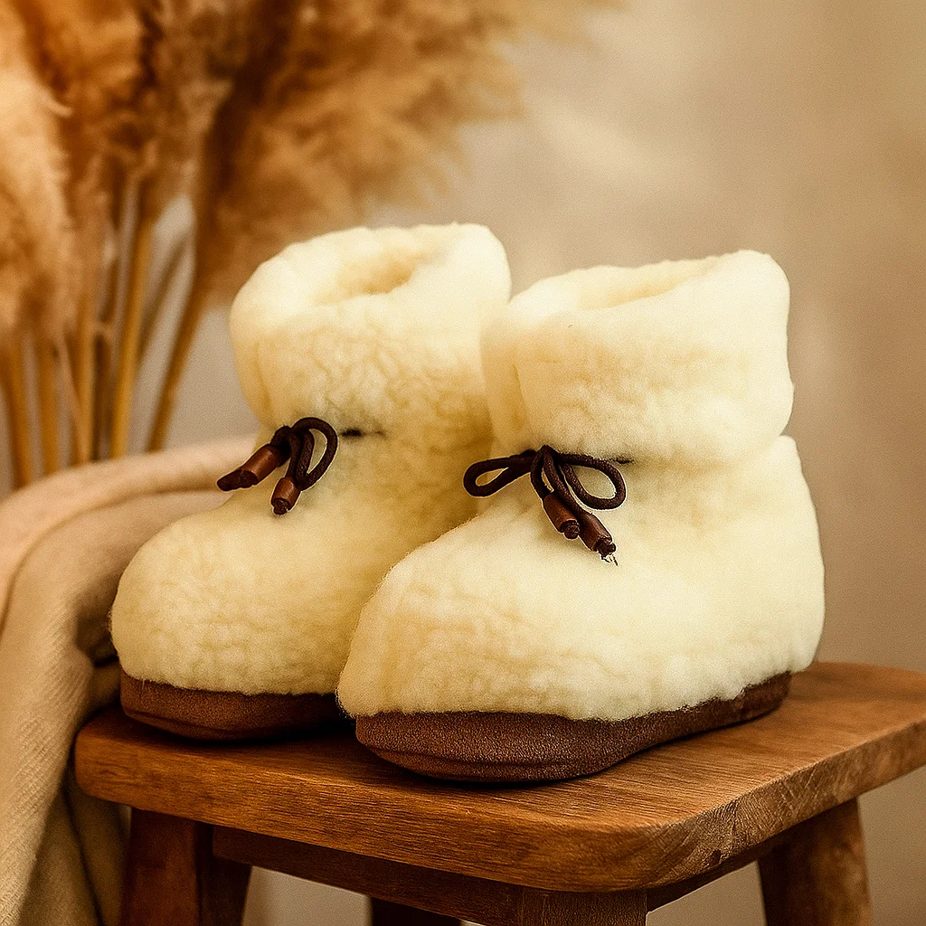 LÂNĂ - Botoși pentru Bărbați din Lâna Naturala de Oaie, Albi - Atelier 49