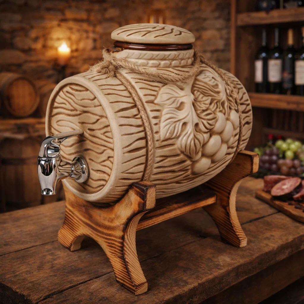 CERAMICĂ - Butoi din ceramică cu suport pentru vin 4,5 litri