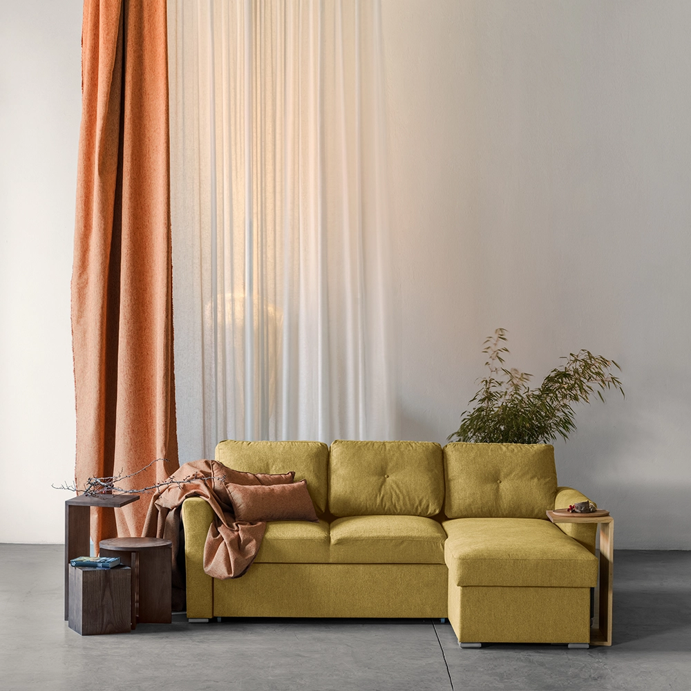 Colțare - Colțar Extensibil 3 Locuri Cu Spațiu de Depozitare- Mustard, Galben, 244x87/156x87 cm