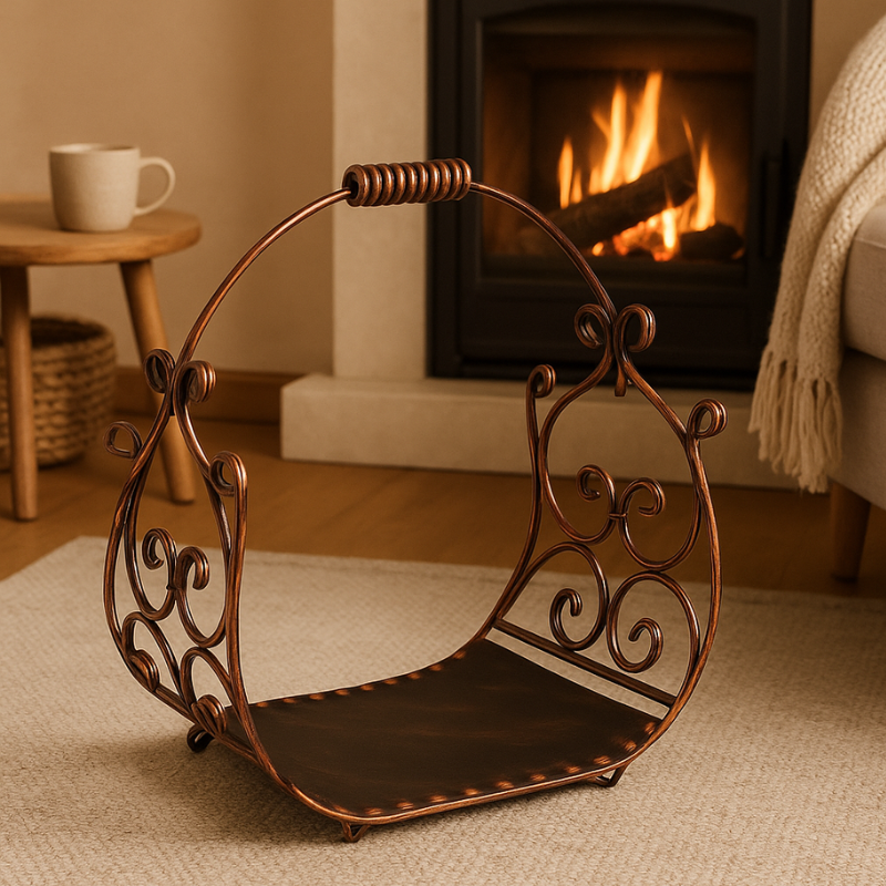 coș-lemne-foc-fier-forjat-cupru-antichizat-suport-decorativ-pentru-șemineu-dogor [1]